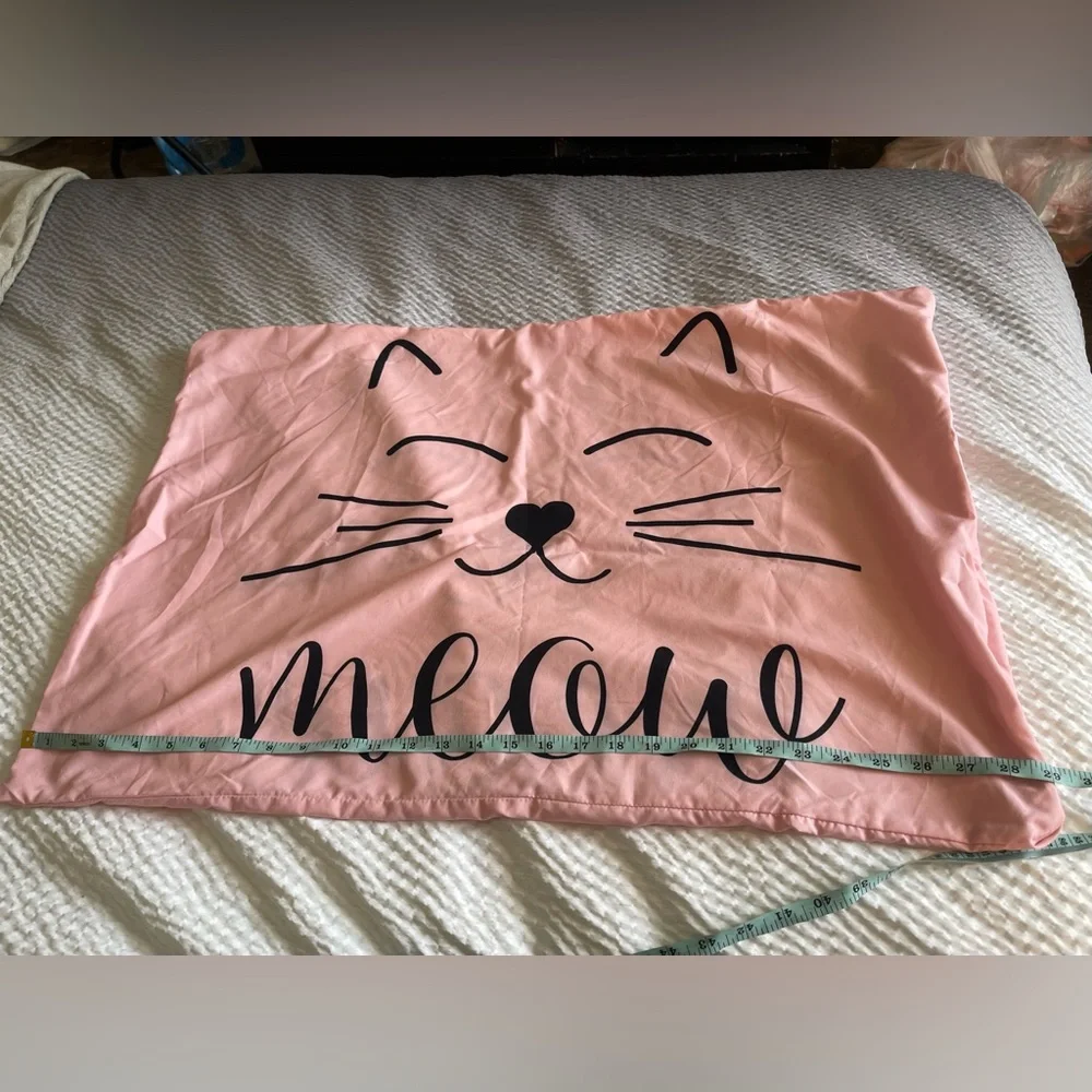 MEOW Pink Cat Pillowcase with Black Design